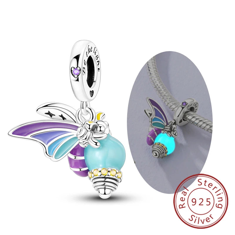 925 Sterling Silver Butterfly Charm - Firefly & Glow Charm for Bracelets
