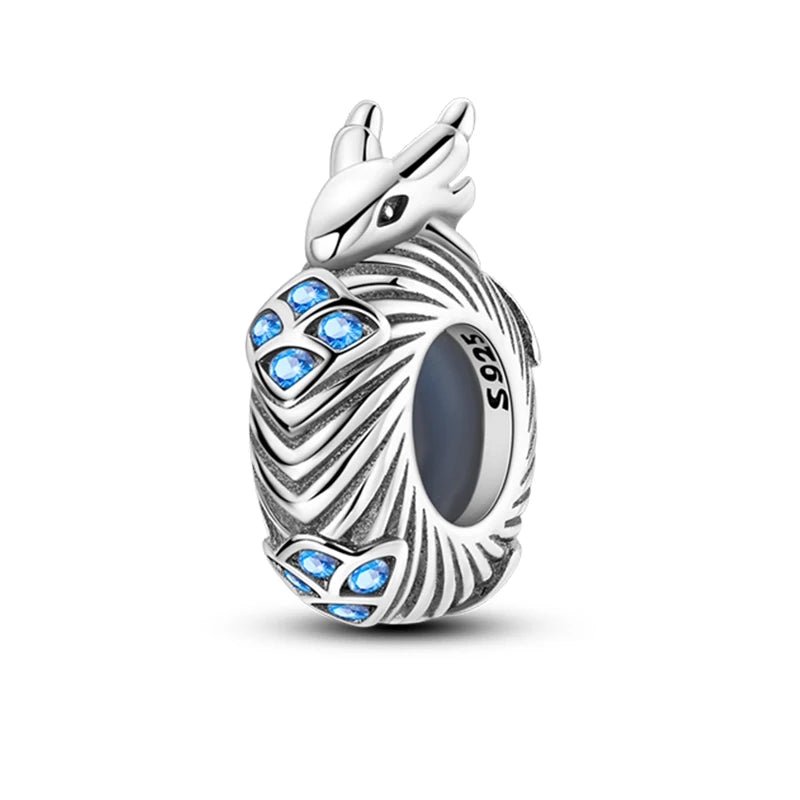 100% 925 Sterling Silver Butterfly Charm with Rainbow Zircon Colorful Dragon Shaped Silicone Stopper for DIY Bracelets Jewelry