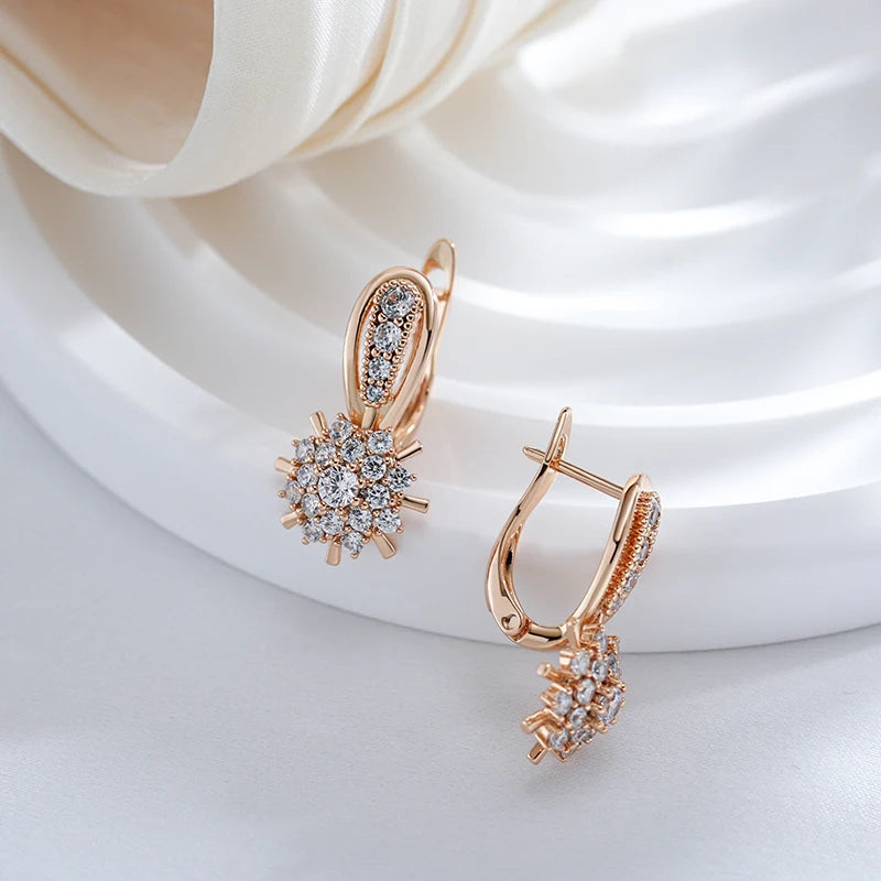 Kinel Zircon Flower Earrings Women 585 Rose Gold Vintage Jewelry for Daily and Party Accessories