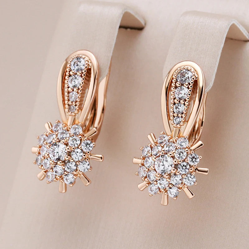 Kinel Zircon Flower Earrings Women 585 Rose Gold Vintage Jewelry for Daily and Party Accessories