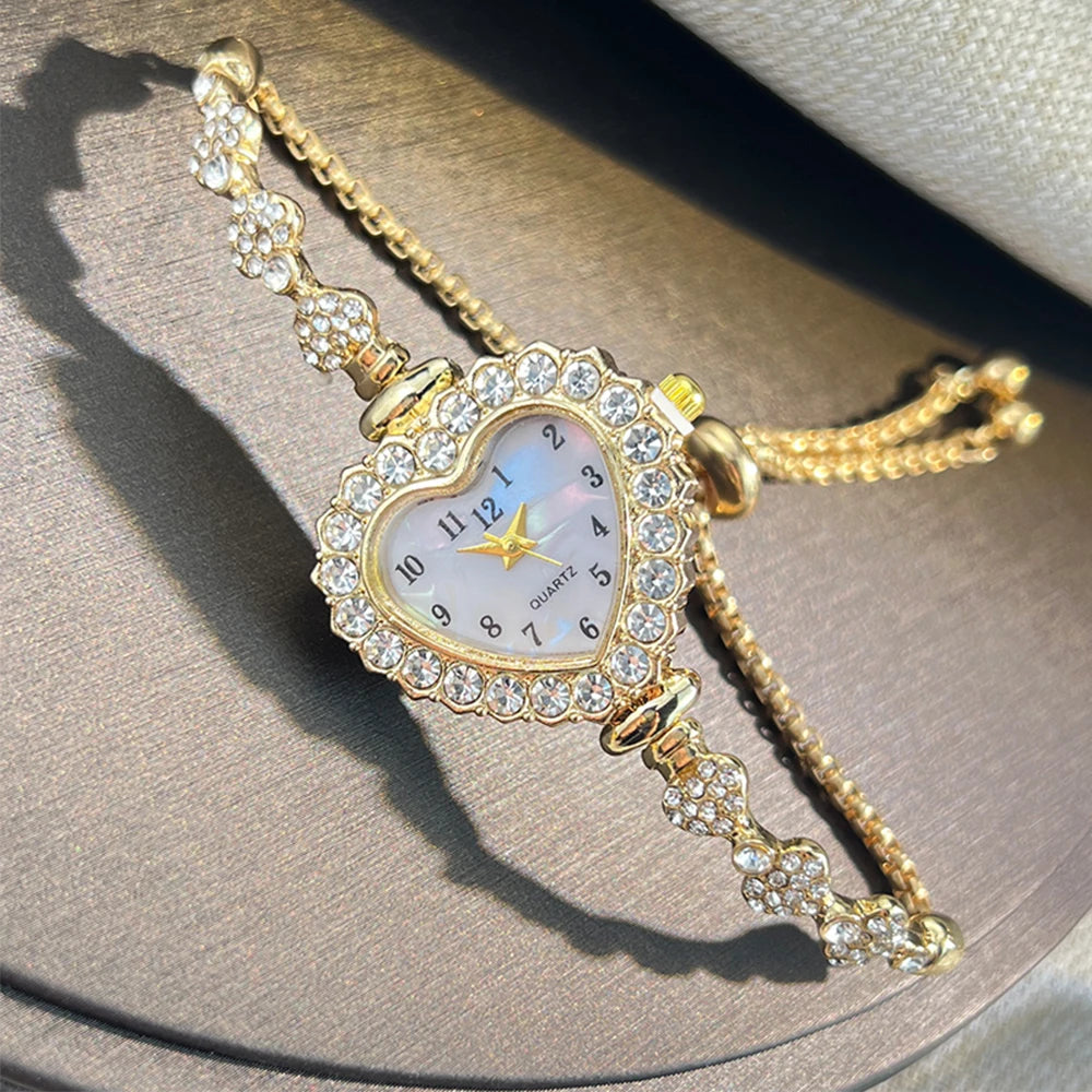 Heart Ribbon Strap Flower Watch – Adjustable and Diamond-Studded Elegance