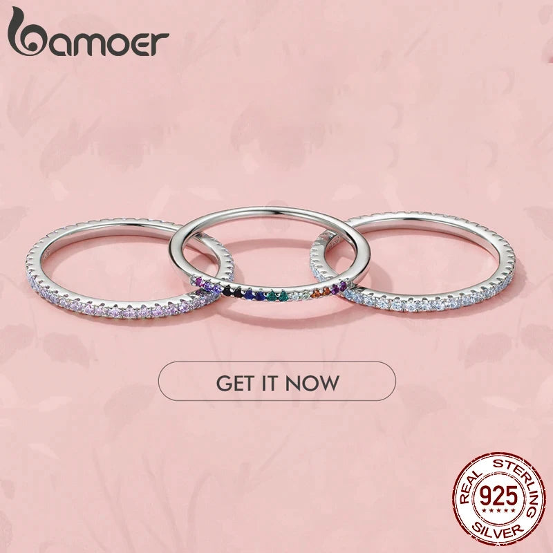 BAMOER Stackable Diamond Rings in 925 Silver – Gold & CZ