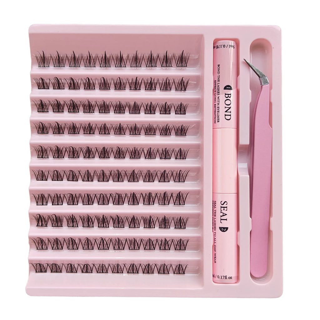 Lash Clusters Extensions Kit with Fake Eyelashes, Lash Bond Seal, and Applicator Tool