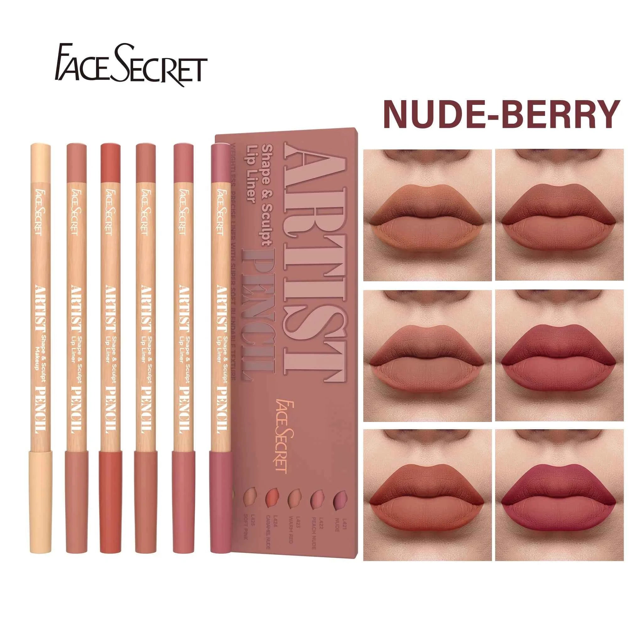 6pcs Velvet Matte Lip Liner Set - Long-Lasting Lip Makeup in Versatile Berry, Brown, Pink Shades