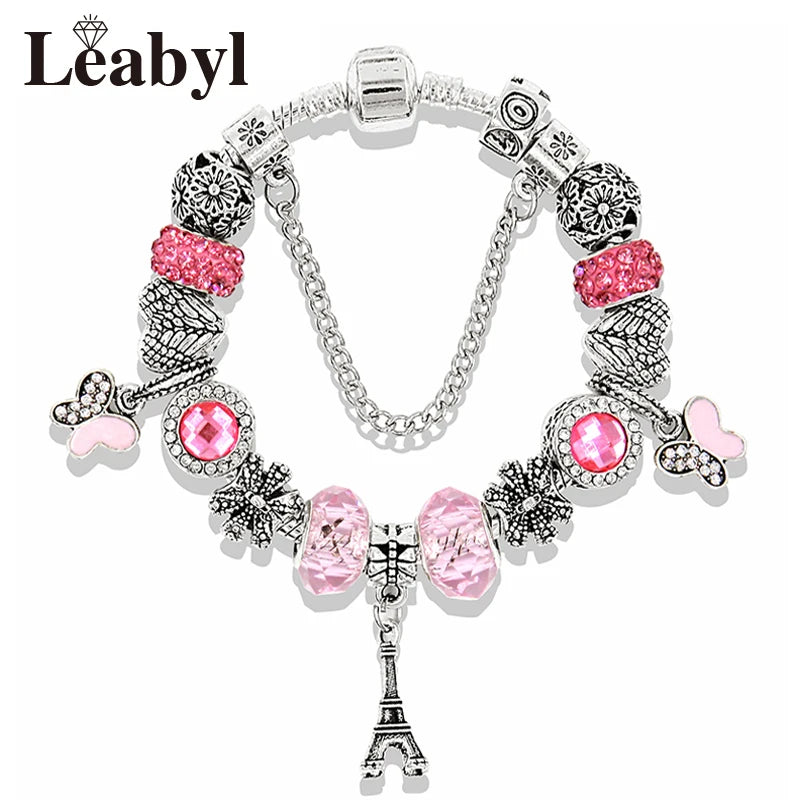 Valentine's Heart Crystal Bracelet - Elegant Pink Charm Bracelet for Loved Ones