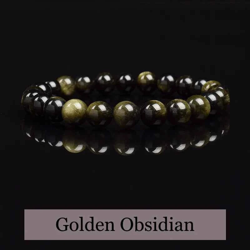 Natural Golden Obsidian Bracelet for Men and Women - Raw Stone Round Bead Energy Jewelry