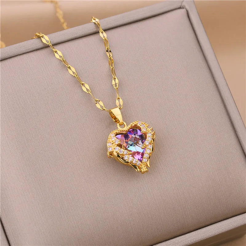 New Light Luxury Zircon Crystal Stainless Steel Necklace for Women - Korean Fashion Sweet Sexy Clavicle Chain Jewelry