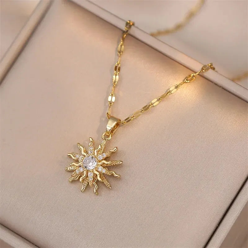 Light Luxury Zircon Flower Pendant Necklace for Women - Gold Color High-Quality Chain Jewelry Party Gifts