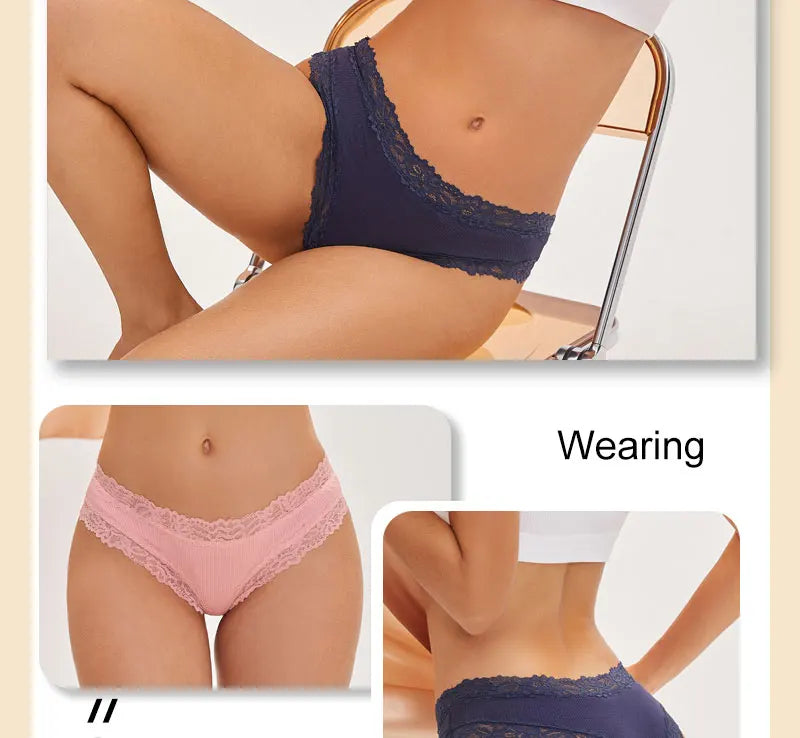 5PCS Women Lace Seamless Panties Sexy Brazilian Breathable Cotton Underwear Soft Plus Size Lingerie S-XL - Allurra Store