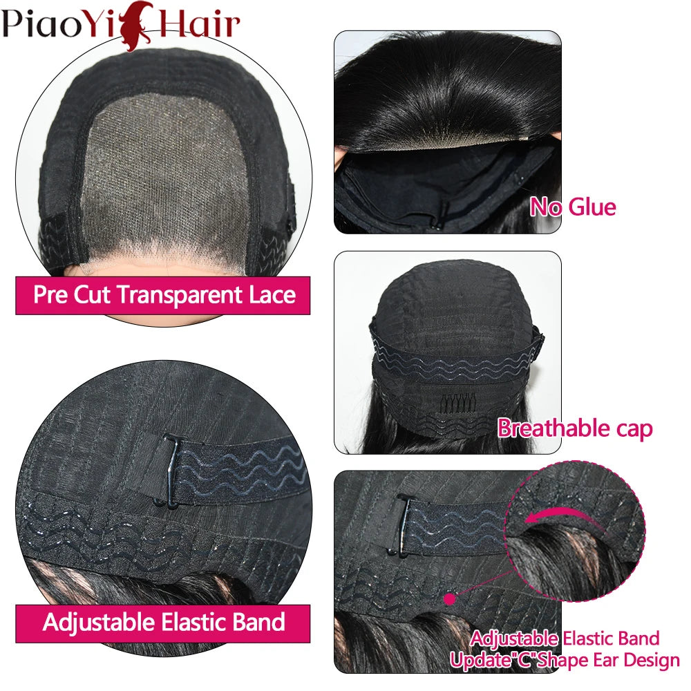 Glueless Human Hair Bob Wig - 100% Ready to Wear Water Wave Curly Lace Wig