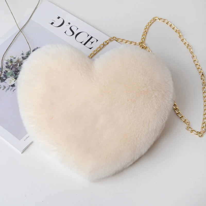 Heart Shaped Shoulder Bag - Trendy Faux Fur Handbag for Fashion Lovers - Allurra Store
