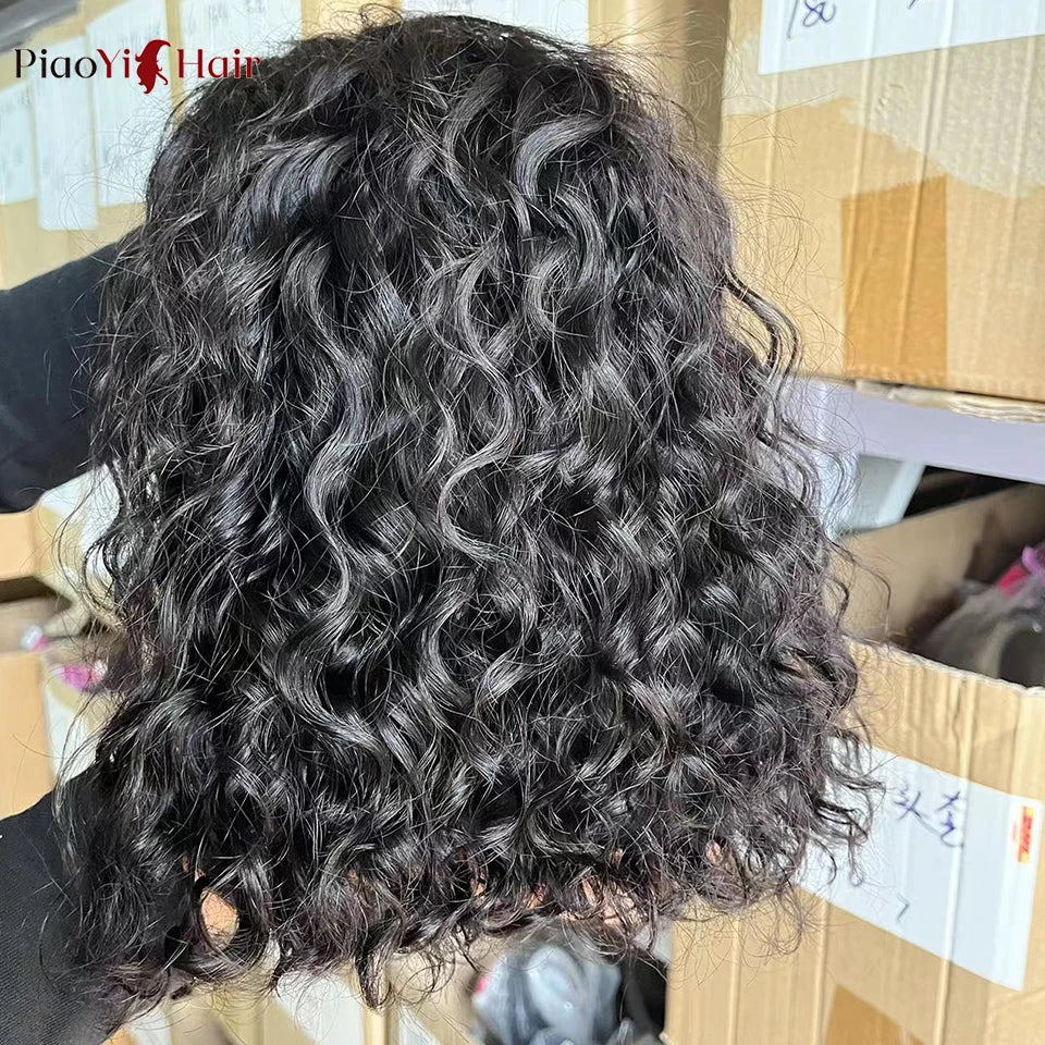 Glueless Human Hair Bob Wig - 100% Ready to Wear Water Wave Curly Lace Wig
