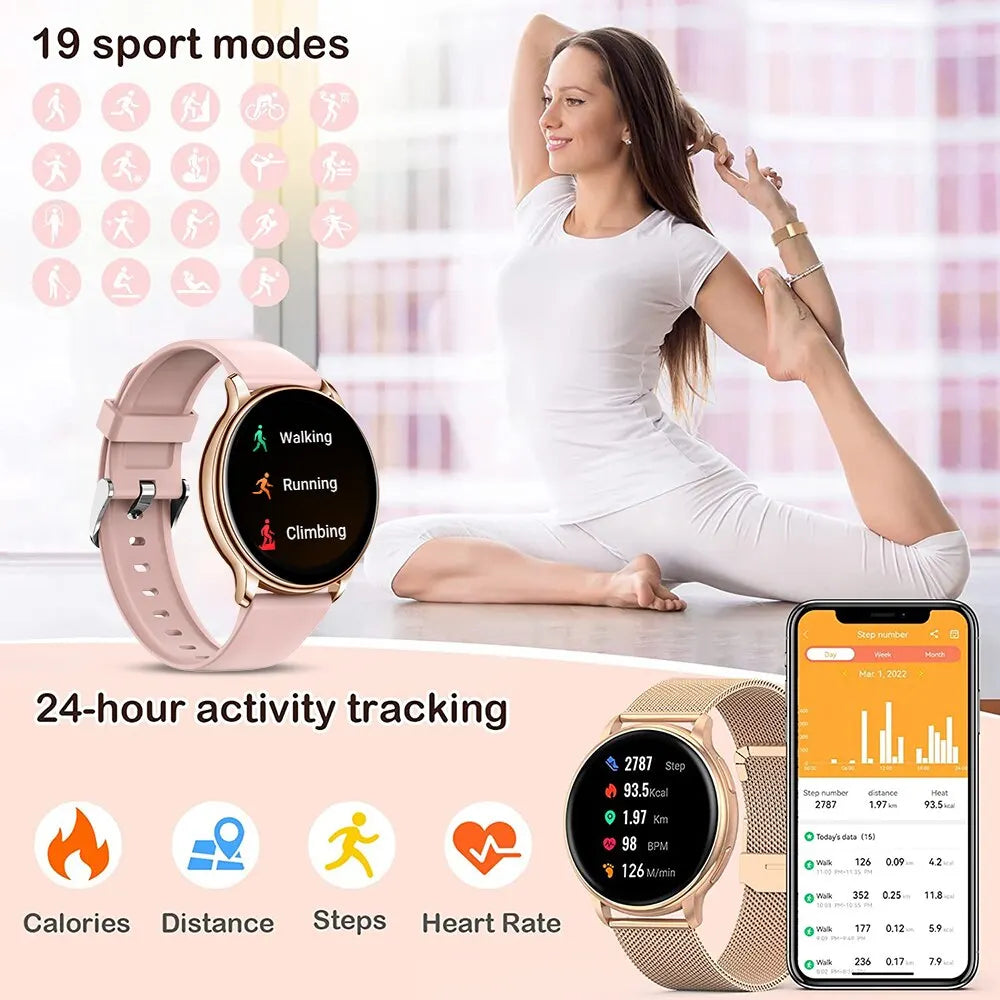 Bluetooth Smart Watch for Women - MEVADEN Custom Dial Fashion Smartwatch Y22 for Android & iOS, Sport Fitness & Health Tracker - Allurra Store