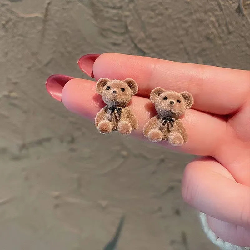 2PC Cute Plush Rabbit Bear Earrings - Kawaii Brown Khaki Animal Jewelry for Women and Girls - Allurra Store