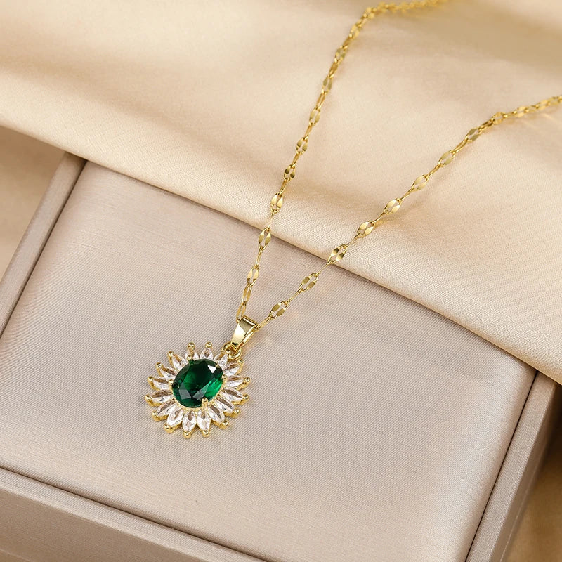 New Light Luxury Zircon Crystal Stainless Steel Necklace for Women - Korean Fashion Sweet Sexy Clavicle Chain Jewelry