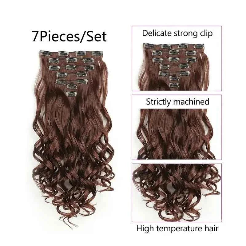 Clip In Hair Extensions - 7 PCS Full Head 22 Inch Long Curly Wavy Synthetic Hair