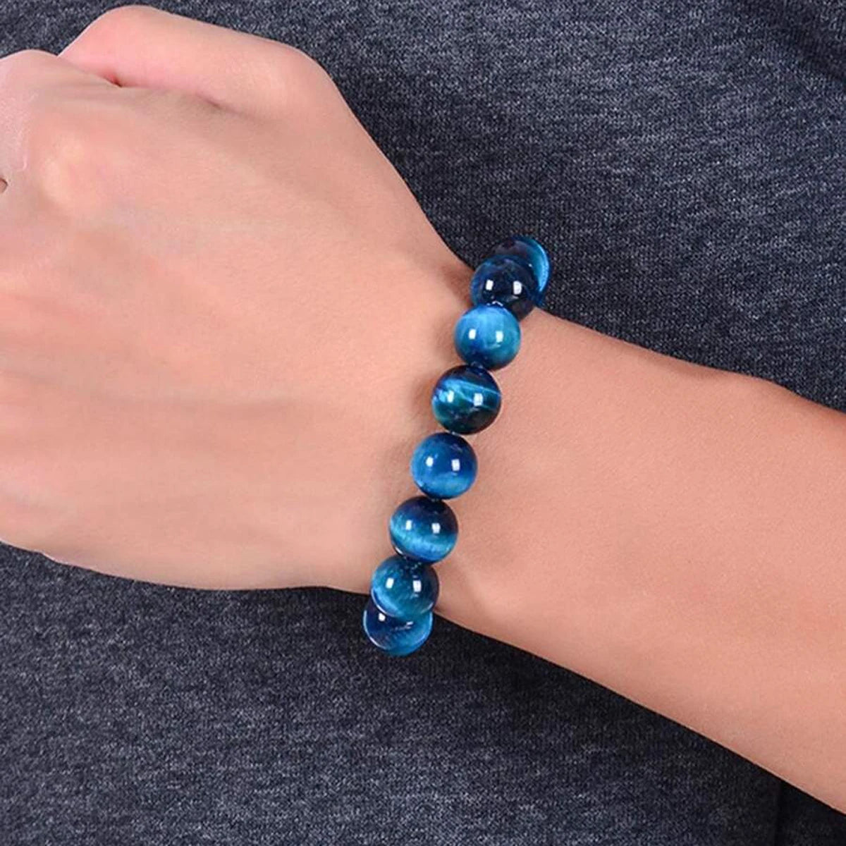 1Pc Minimalist Blue Tiger Eye Stone Bracelet - 6/8/10mm Natural Beaded Jewelry for Daily Wear