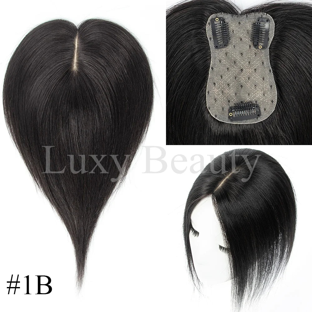 Gray Human Hair Topper for Women - 100% Natural Human Hair Clip-In Hairpiece in Black, Blonde, and Brown