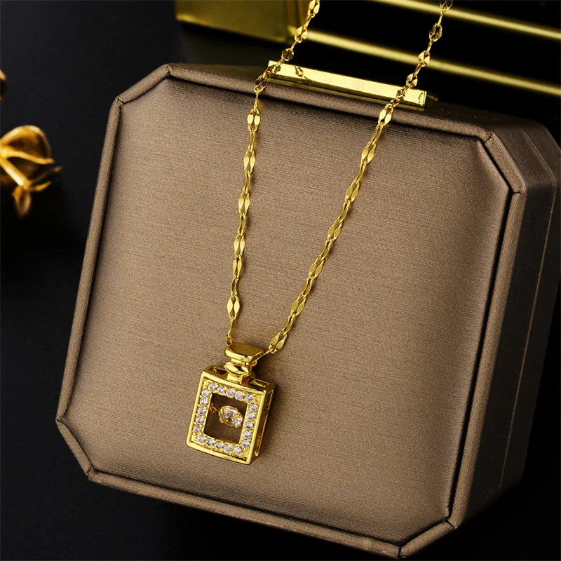 New Light Luxury Zircon Crystal Stainless Steel Necklace for Women - Korean Fashion Sweet Sexy Clavicle Chain Jewelry
