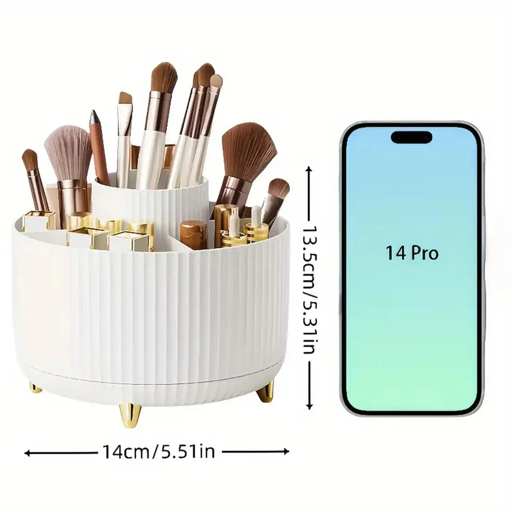 360° Rotating Makeup Organizer - 1pc Plastic Cosmetic Storage with 5 Compartments for Brushes and Accessories - Allurra Store
