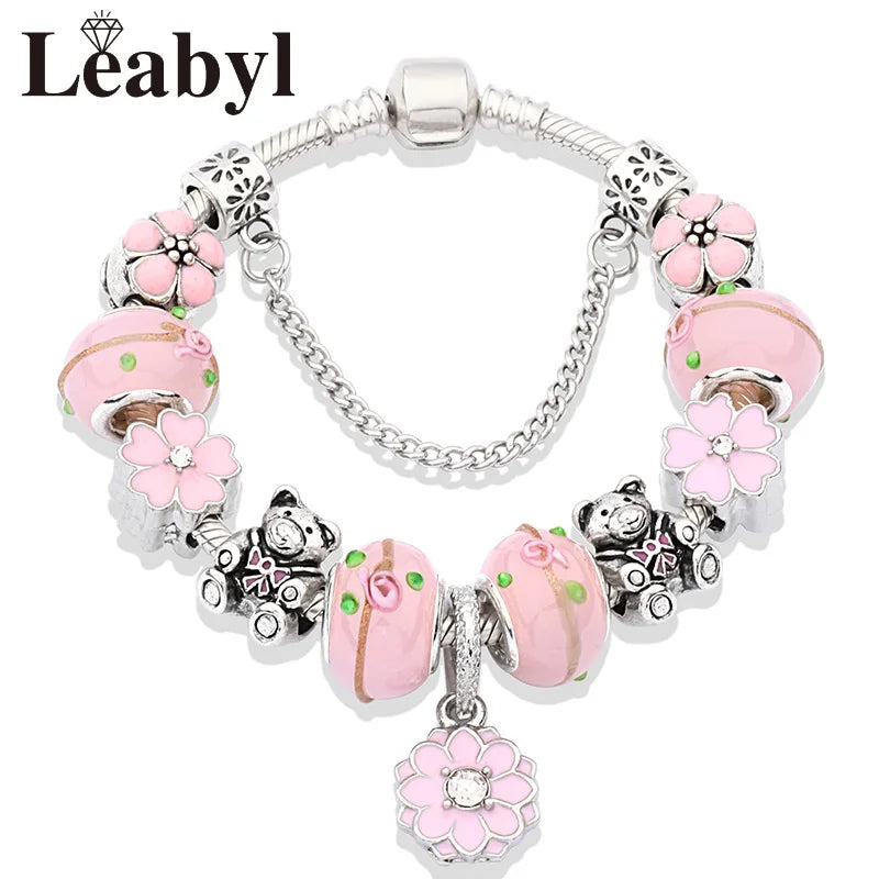 Valentine's Heart Crystal Bracelet - Elegant Pink Charm Bracelet for Loved Ones