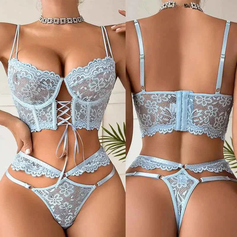 Large Size Floral Lace Lingerie Set - Sexy Women Bra Set with Underwire Push Up Delicate Outfits