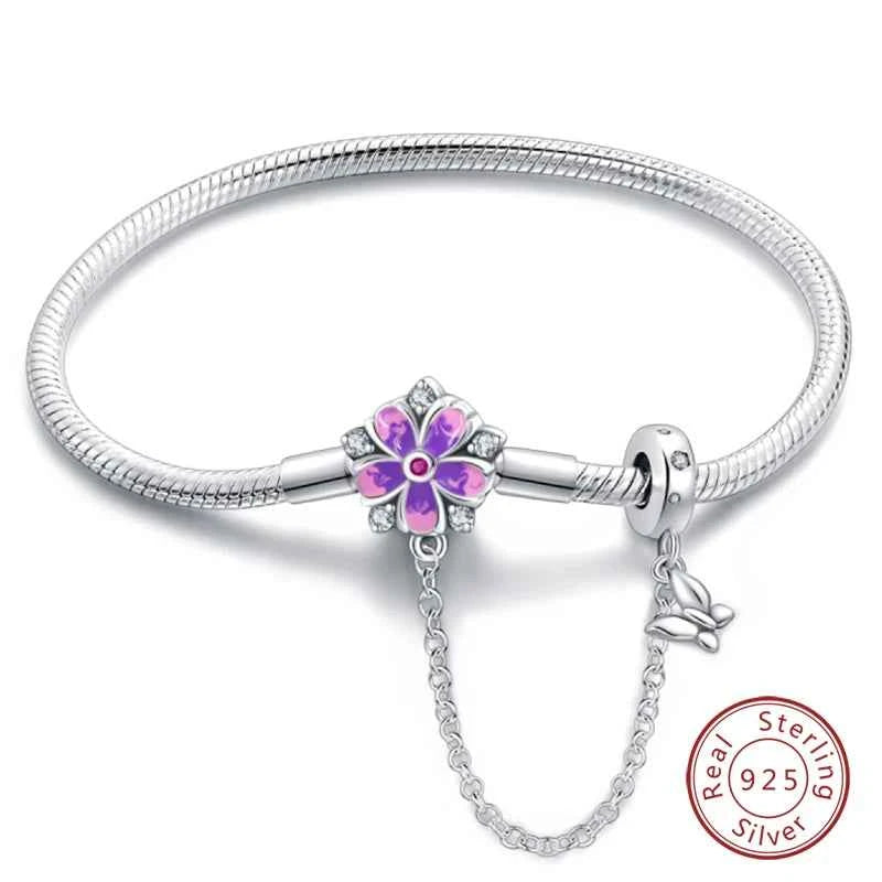 Silver 925 Moon Star Bracelet with Green Zircon - Adjustable 17-20CM Four Leaf Clover Charm Jewelry Gift