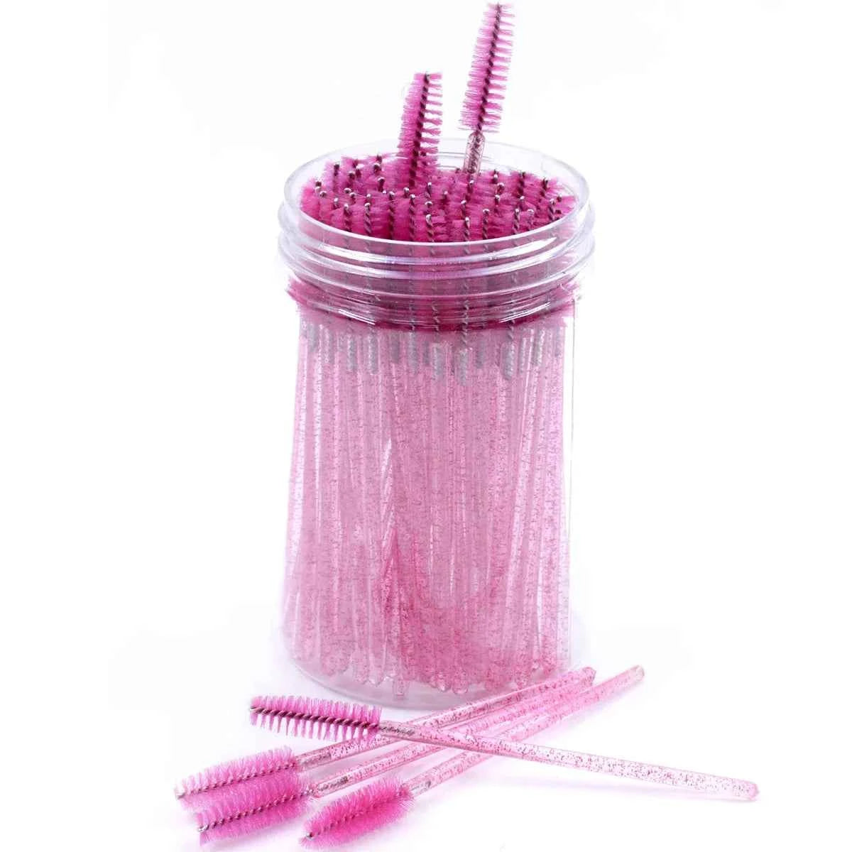 CNKESS Disposable Eyelash Extension Wands - 50Pcs/Bottle Glitter Micro Lash Brushes Spoolie with Container Case Wholesale