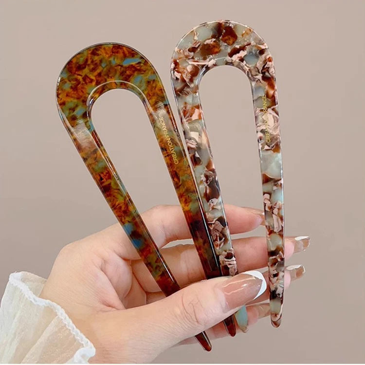 U-Shaped Tortoiseshell Hairpin for Women – Geometric Hair Fork, Fashionable Hair Clips and Accessories