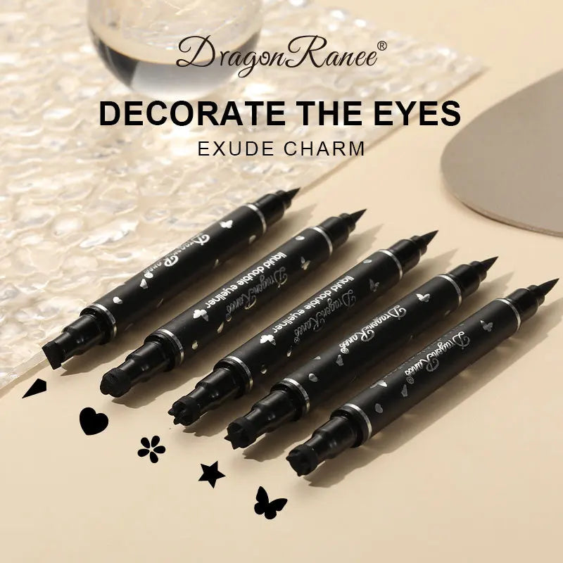 Dragon Ranee Waterproof Eyeliner - Double Head Star Seal, Non-Smudging and Novice-Friendly Heart Plum Embellished Eye Tail Eyeliner