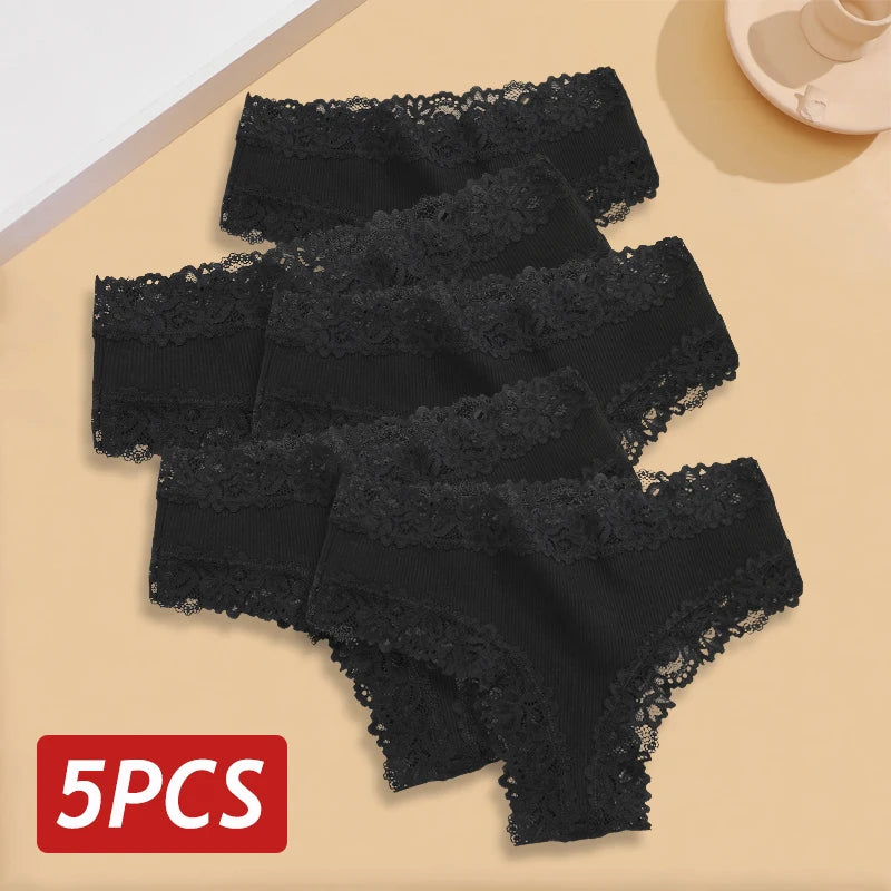 5PCS Women Lace Seamless Panties Sexy Brazilian Breathable Cotton Underwear Soft Plus Size Lingerie S-XL - Allurra Store