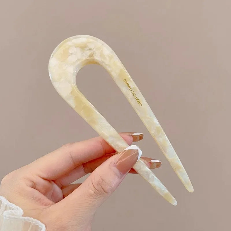 U-Shaped Tortoiseshell Hairpin for Women – Geometric Hair Fork, Fashionable Hair Clips and Accessories