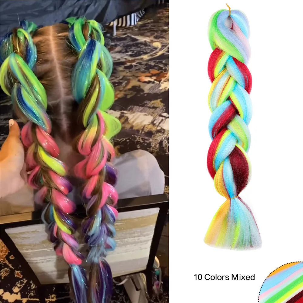 Jumbo Rainbow Braiding Hair Extensions - Four Silky Colorful Twist Fiber Mix Synthetic Braids