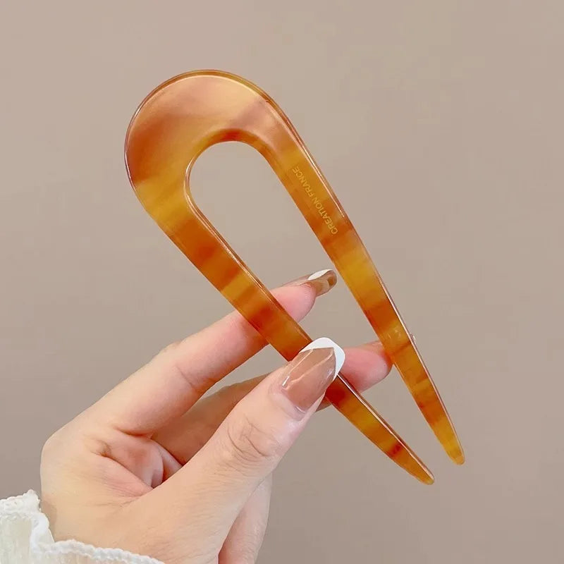 U-Shaped Tortoiseshell Hairpin for Women – Geometric Hair Fork, Fashionable Hair Clips and Accessories