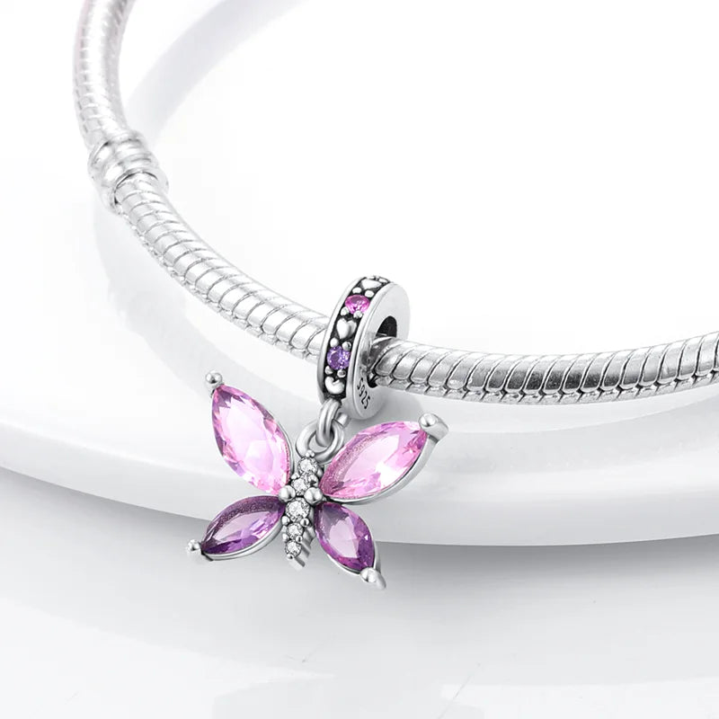 Original 925 Sterling Silver Butterfly Charms Beads Pendants for S925 Bracelet Necklace - Colorful DIY Birthday Jewelry