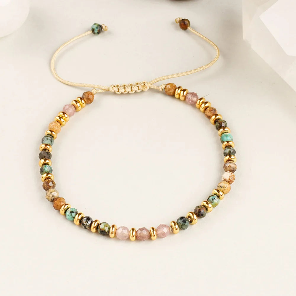 Fashion Multicolor Bead Bracelets for Women - Natural Stone Braided Rope Adjustable Wrap Bangle Party Jewelry Gift - Allurra Store