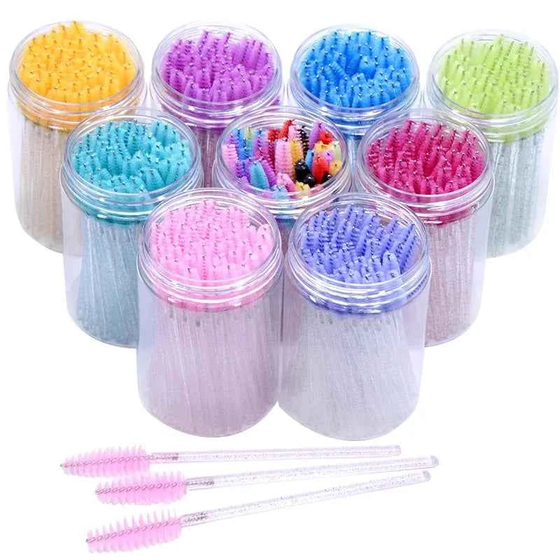 CNKESS Disposable Eyelash Extension Wands - 50Pcs/Bottle Glitter Micro Lash Brushes Spoolie with Container Case Wholesale