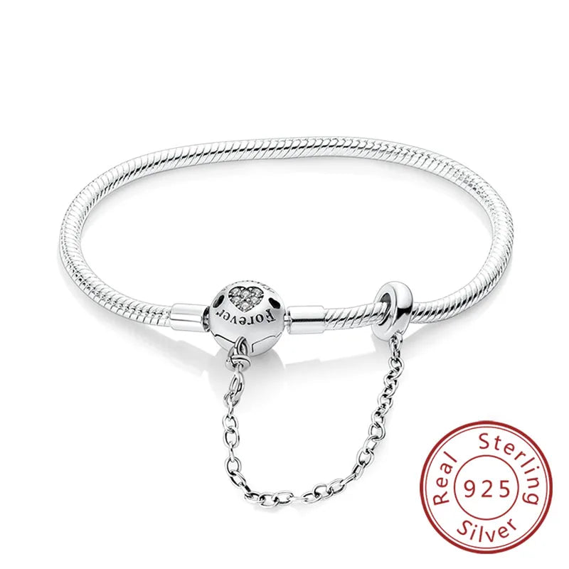 925 Silver Heart Charm Bracelet with Zirconia – Adjustable 17–20cm for Women’s Gift