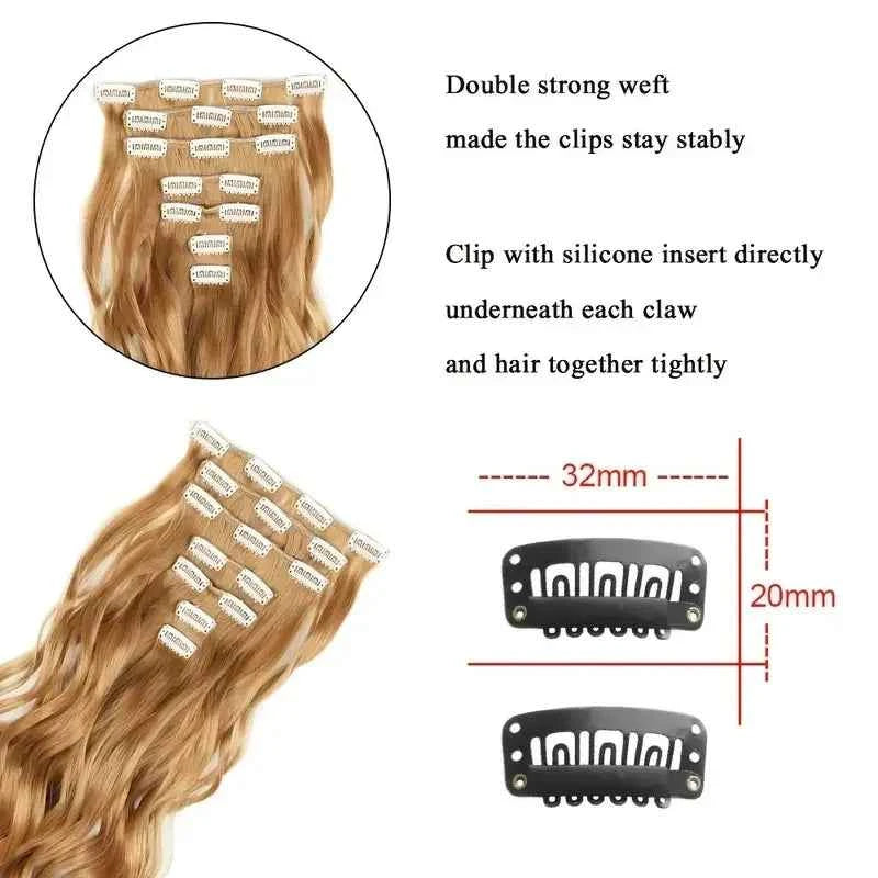 Clip In Hair Extensions - 7 PCS Full Head 22 Inch Long Curly Wavy Synthetic Hair