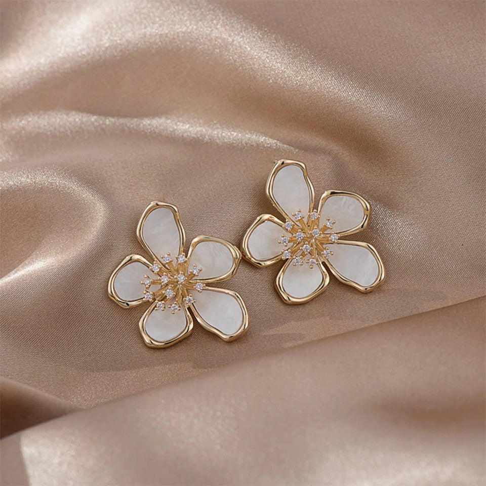 ZAKOL Flower Earrings for Women - New Temperament Gold Color Crystal Zircon Party Accessories