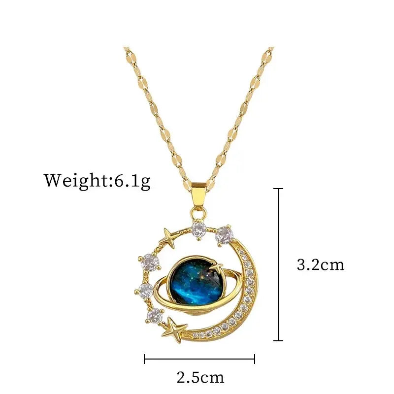 Light Luxury Titanium Steel Star Necklace for Women - Gold Color Planet Moon Astronaut Pendant Jewelry Gifts - Allurra Store