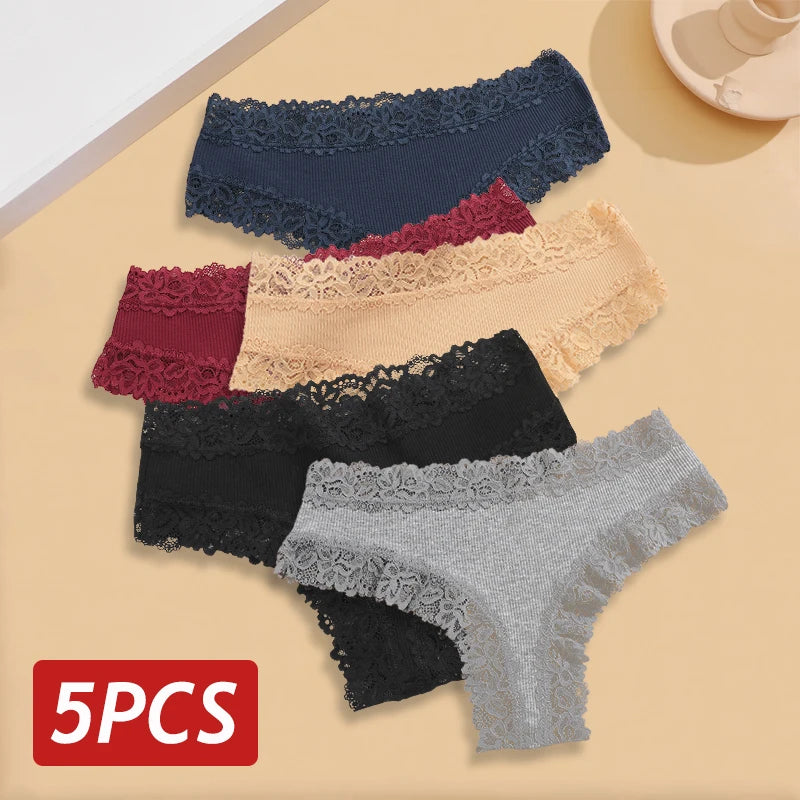 5PCS Women Lace Seamless Panties Sexy Brazilian Breathable Cotton Underwear Soft Plus Size Lingerie S-XL - Allurra Store