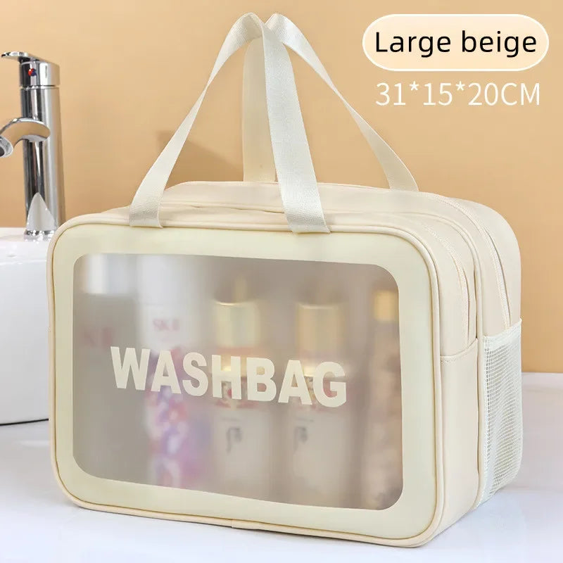 Transparent PU Makeup Bag for Dry-Wet Separation - Portable Cosmetic Storage for Travel, Fitness & Swimming Essentials