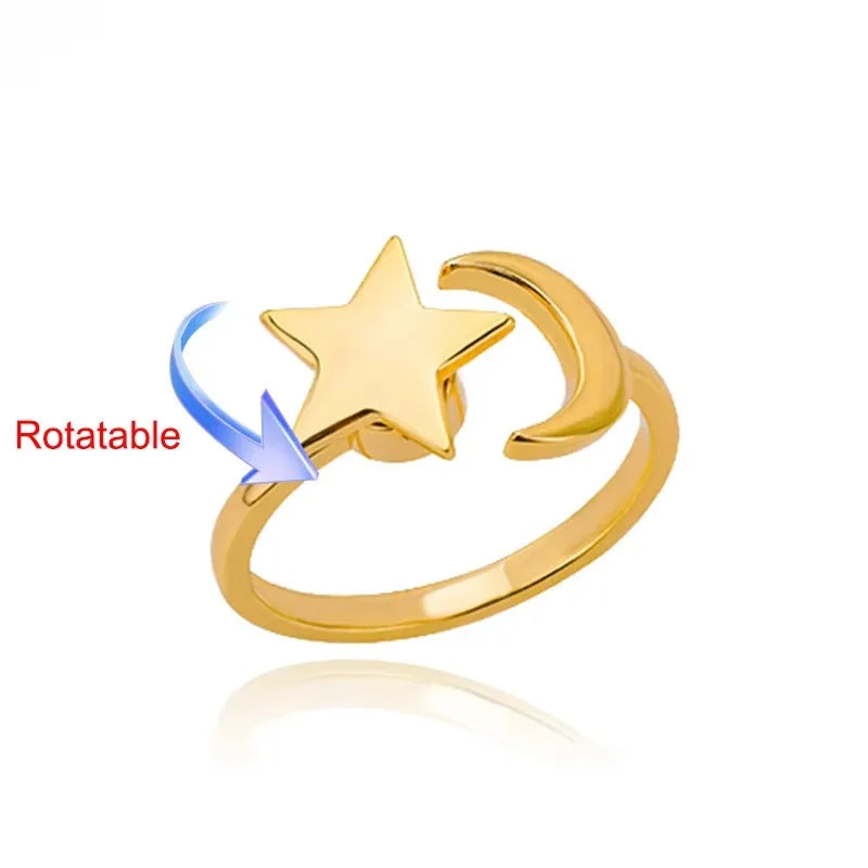 Rotating Sun Opal Ring for Women - Adjustable Stainless Steel Retro Charm Open Ring Party Jewelry Gift for Best Friends Bijoux Femme