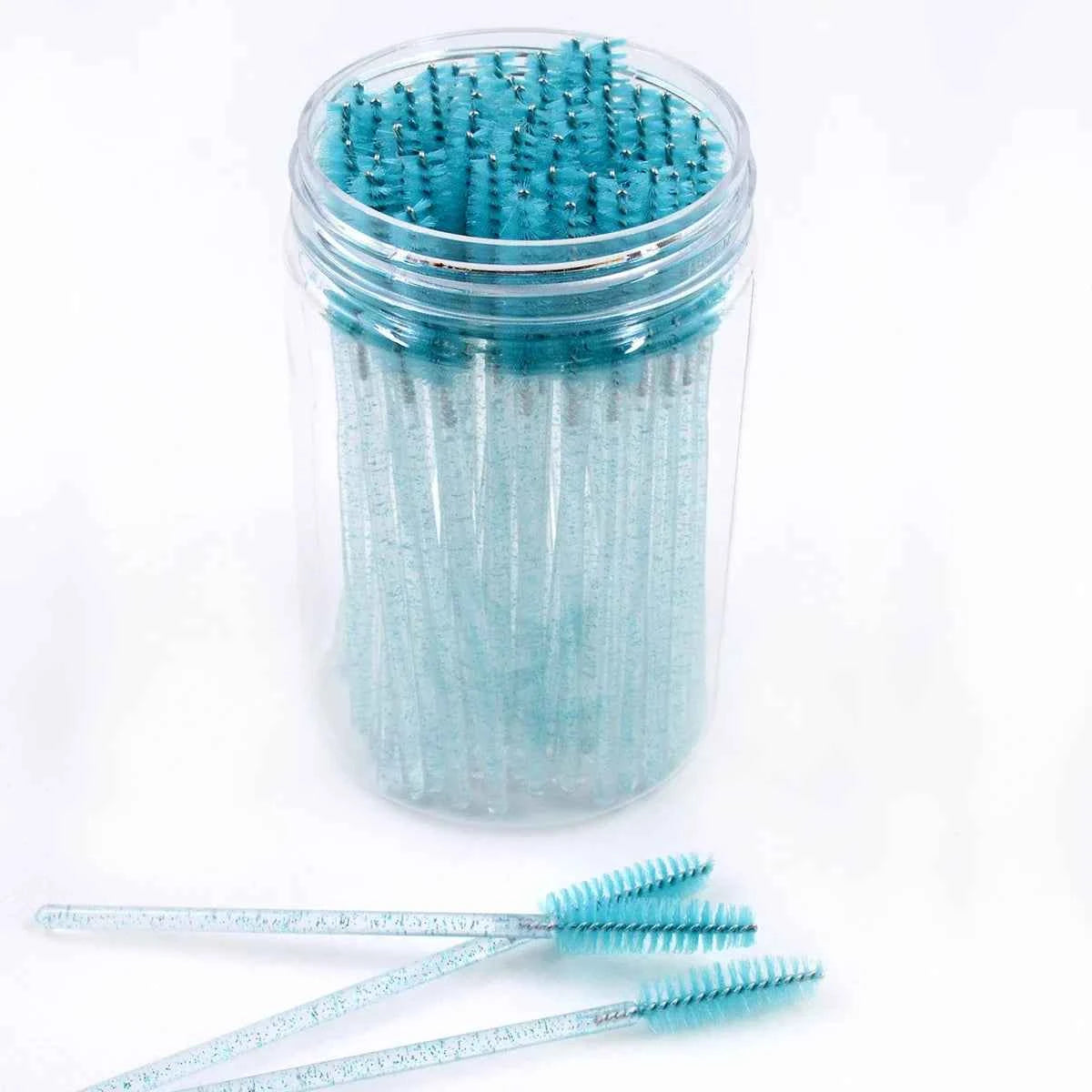 CNKESS Disposable Eyelash Extension Wands - 50Pcs/Bottle Glitter Micro Lash Brushes Spoolie with Container Case Wholesale