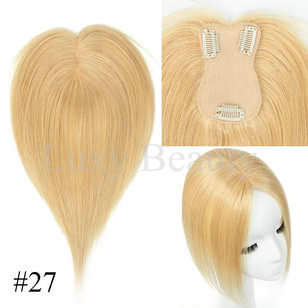 Gray Human Hair Topper for Women - 100% Natural Human Hair Clip-In Hairpiece in Black, Blonde, and Brown