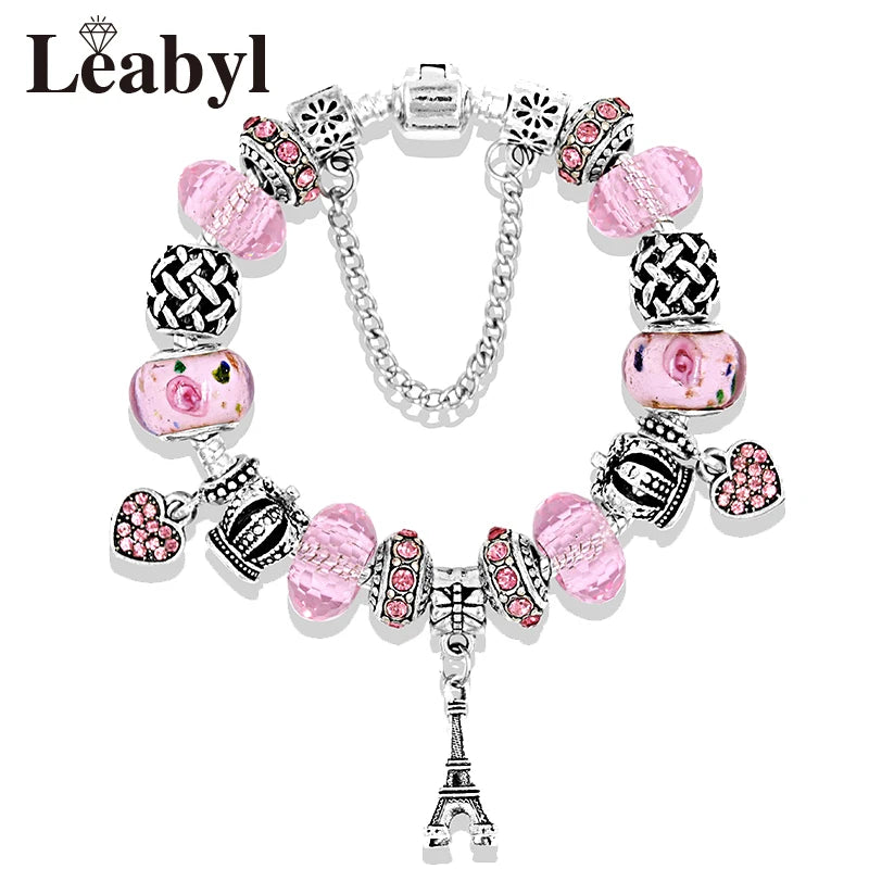 Valentine's Heart Crystal Bracelet - Elegant Pink Charm Bracelet for Loved Ones