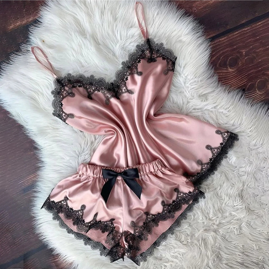 Sexy Lingerie Women Sleepwear Camisole with Bow Shorts