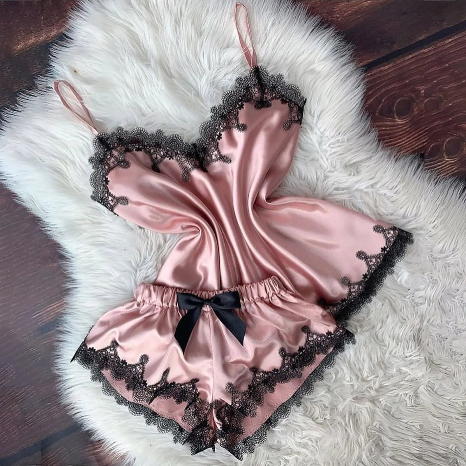 Sexy Lingerie Women Sleepwear Camisole with Bow Shorts