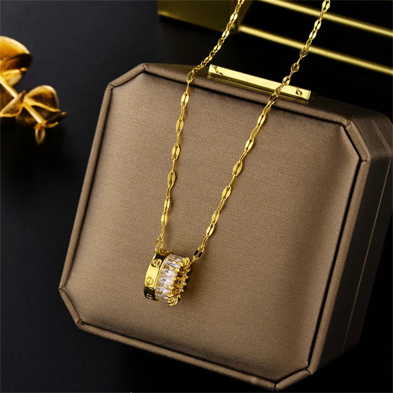 New Light Luxury Zircon Crystal Stainless Steel Necklace for Women - Korean Fashion Sweet Sexy Clavicle Chain Jewelry